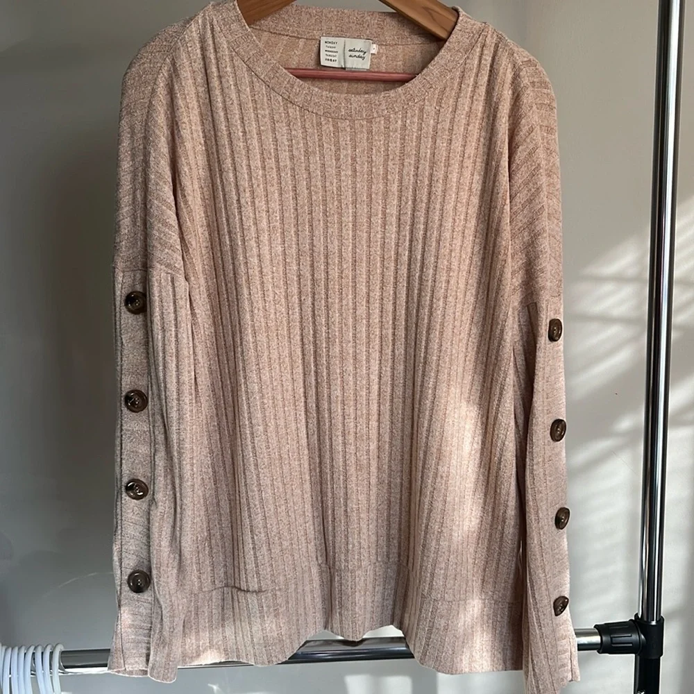Anthropologie Saturday Sunday Sweater Button Details Pale Orange/Tan Women’s M - Picture 1 of 9